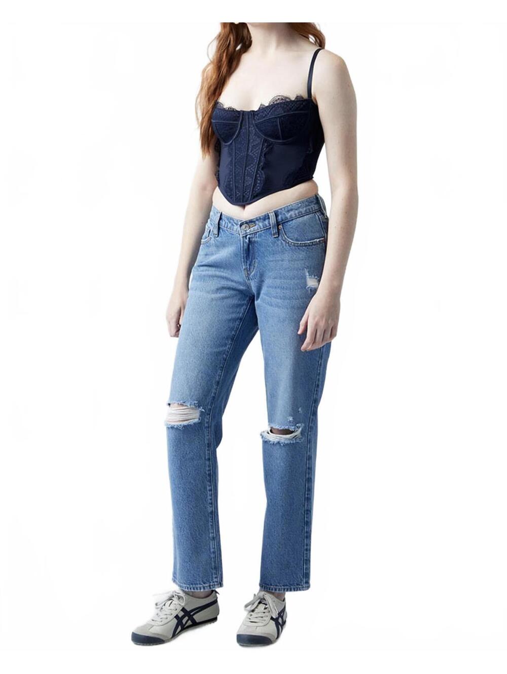 PacSun Eco Medium Indigo V-Dip Ripped '90s Straight Leg Jeans NWT Size 26